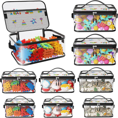 8 Packs Large Clear Toy Storage Bags with Double Zipper & Handles, L