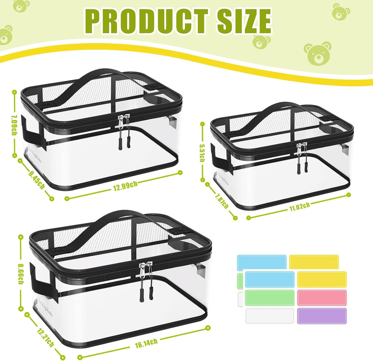 8 Packs Large Clear Toy Storage Bags with Double Zipper & Handles, L