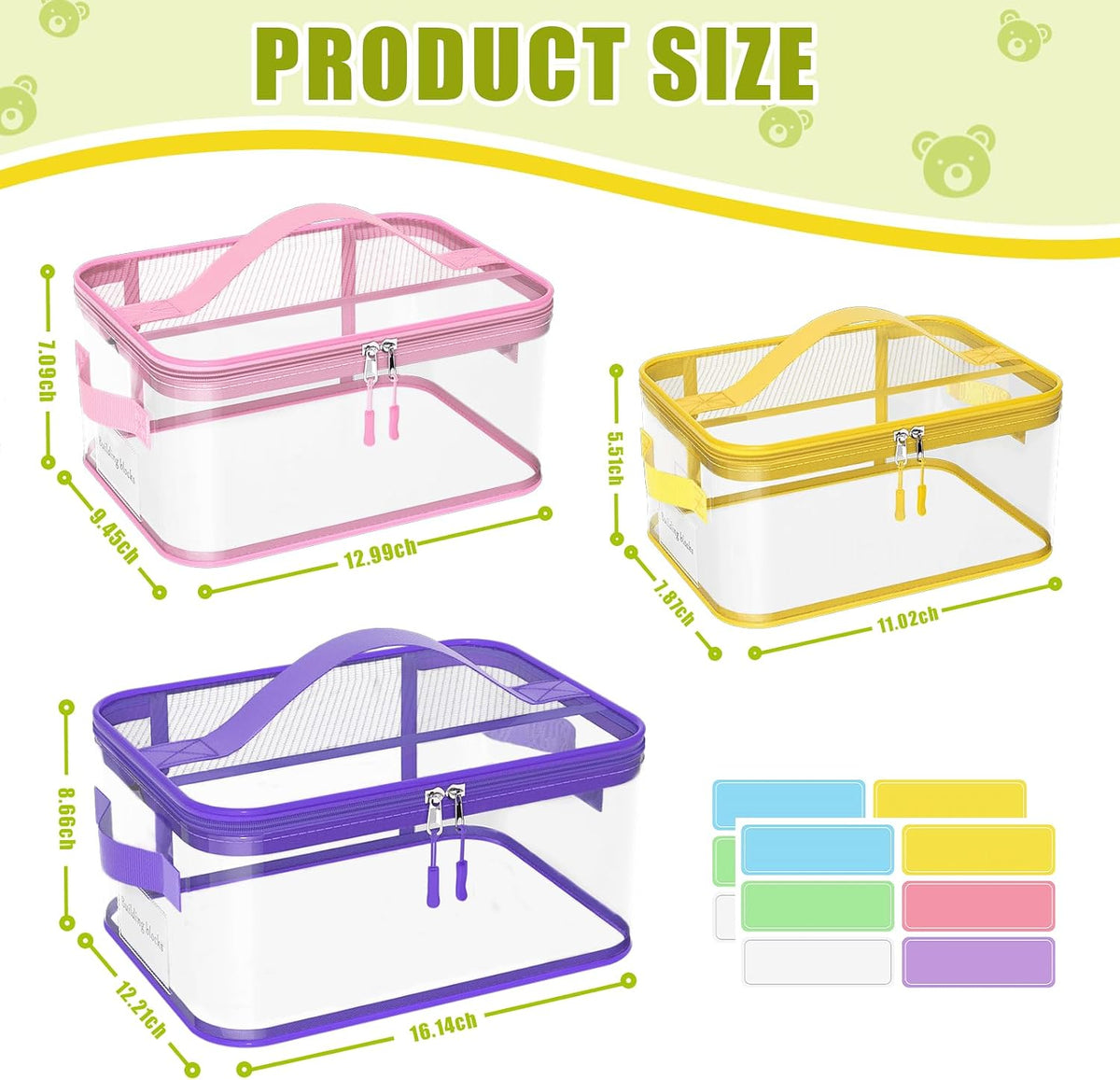 8 Packs Large Clear Toy Storage Bags with Double Zipper & Handles, L