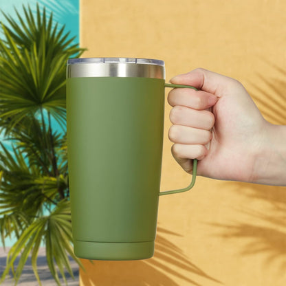 20 oz Tumbler Mug with Lid and Straw, Insulated Travel Mug with Handle, Double Wall Stainless Steel Vacuum Coffee Tumbler, Thermal Cup, Navy Blue