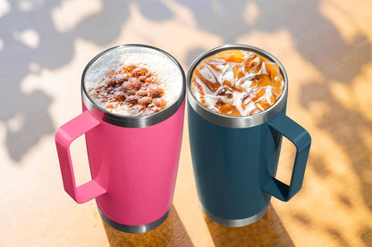 20 oz Tumbler Mug with Lid and Straw, Insulated Travel Mug with Handle, Double Wall Stainless Steel Vacuum Coffee Tumbler, Thermal Cup, Navy Blue