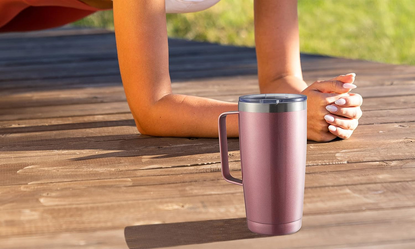 20 oz Tumbler Mug with Lid and Straw, Insulated Travel Mug with Handle, Double Wall Stainless Steel Vacuum Coffee Tumbler, Thermal Cup, Navy Blue
