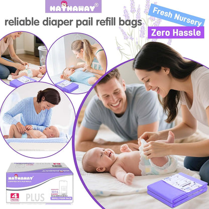Diaper Pail Refill Bags Compatible With Dekor Plus Diaper Pail, Extra 30% Length, Lavender Scent, 8 Pack