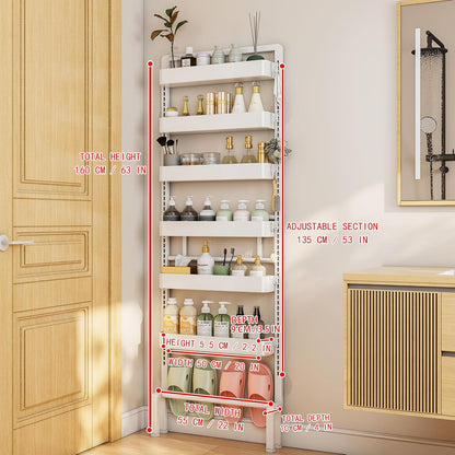 ABCOOL Behind Door Storage Organizer Rack, 6 Tier Adjustable Hanging Baskets Free Standing Thin Metal Space Savers Room Storage Organizers, Back of Door Heavy Duty Storage