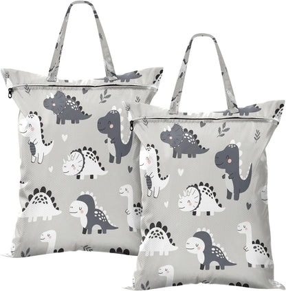 Dinosaurs Hearts Waterproof Travel Laundry Bag Easy Care Set of 2