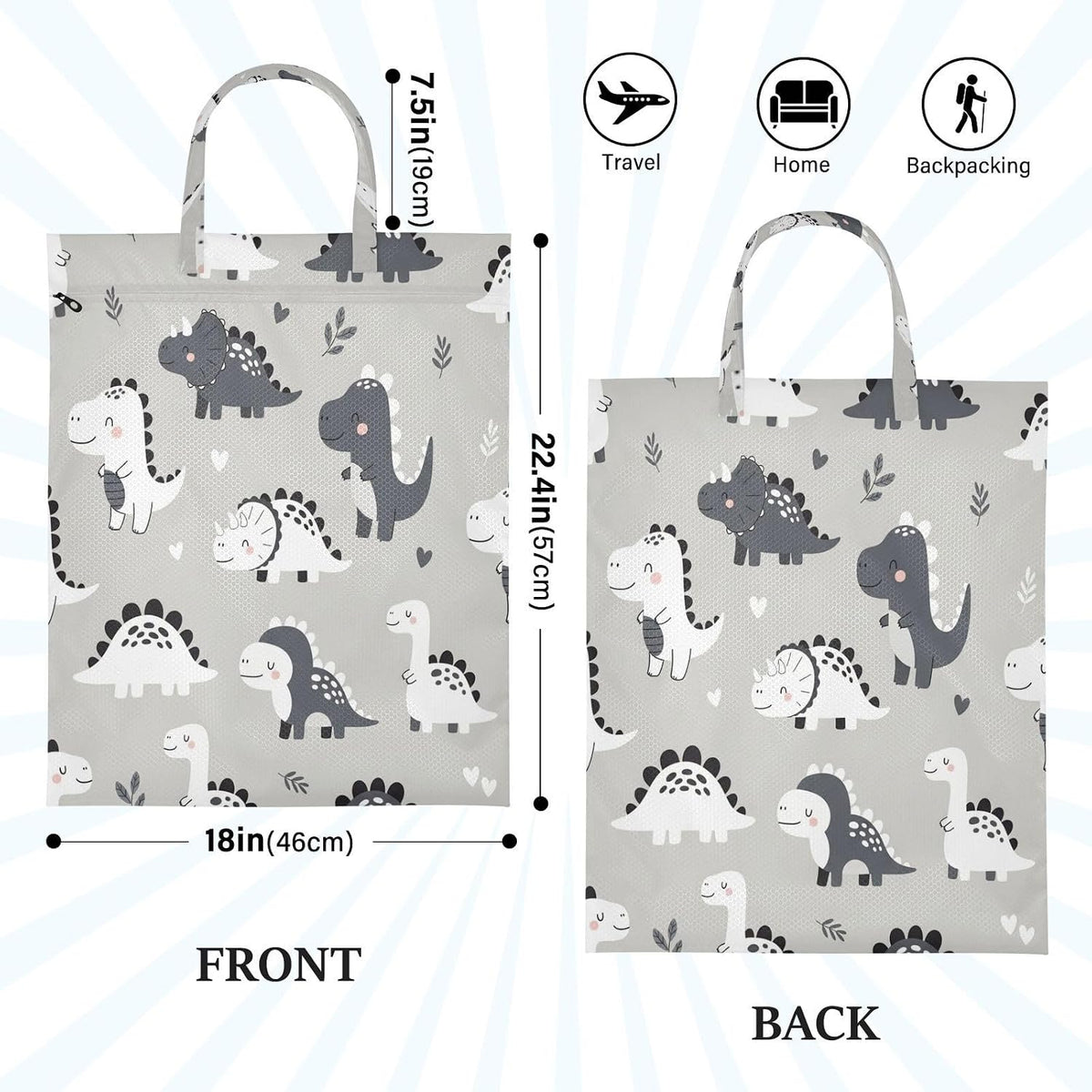 Dinosaurs Hearts Waterproof Travel Laundry Bag Easy Care Set of 2