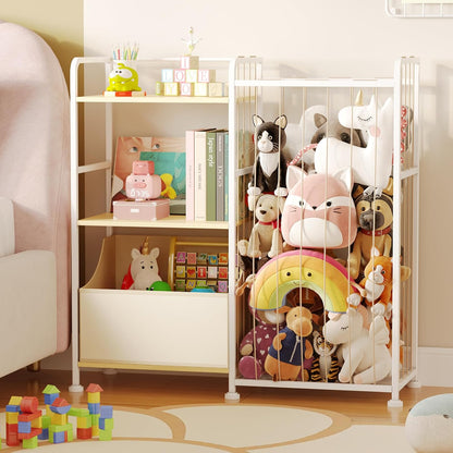 Toy Storage Organizer, Stuffed Animal Storage with Toy Bin, White