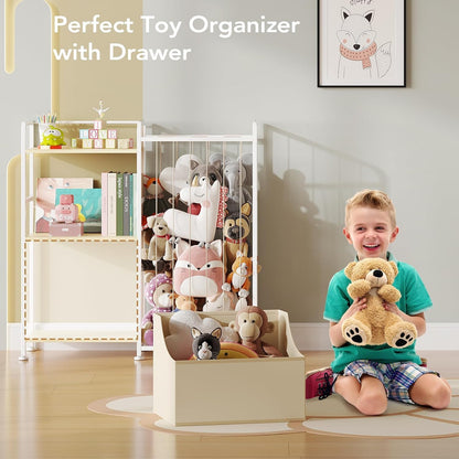 Toy Storage Organizer, Stuffed Animal Storage with Toy Bin, White