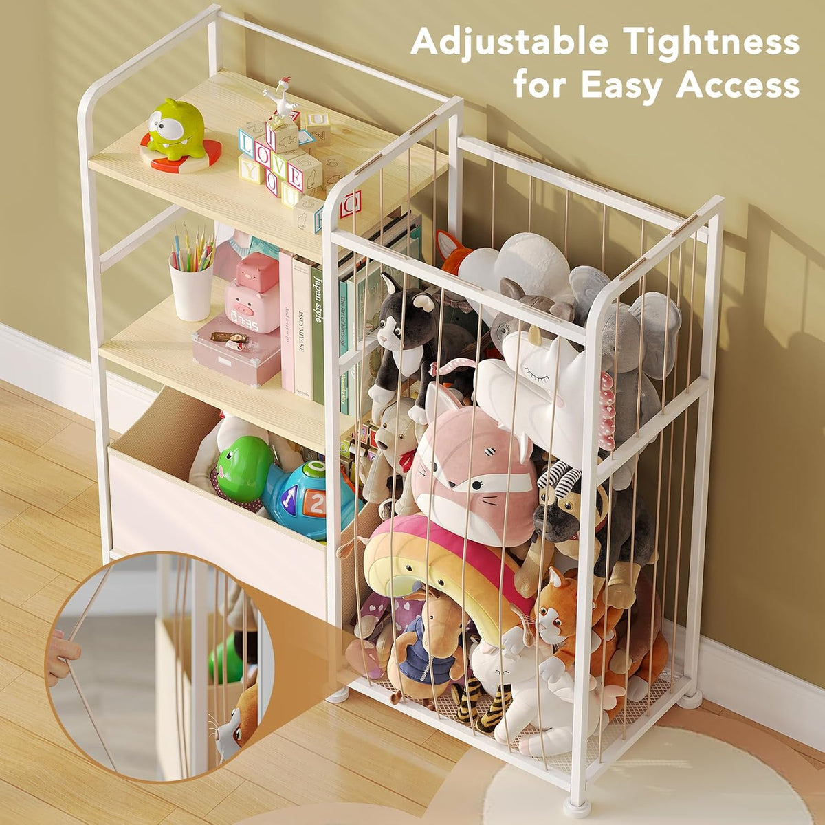Toy Storage Organizer, Stuffed Animal Storage with Toy Bin, White