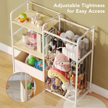 Toy Storage Organizer, Stuffed Animal Storage with Toy Bin, White