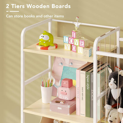 Toy Storage Organizer, Stuffed Animal Storage with Toy Bin, White