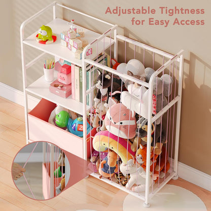 Toy Storage Organizer, Stuffed Animal Storage with Toy Bin, White