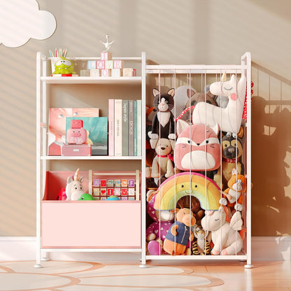 Toy Storage Organizer, Stuffed Animal Storage with Toy Bin, White