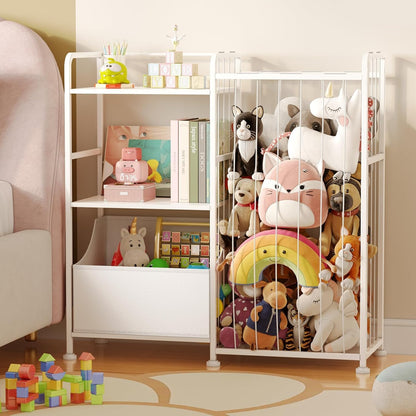 Toy Storage Organizer, Stuffed Animal Storage with Toy Bin, White