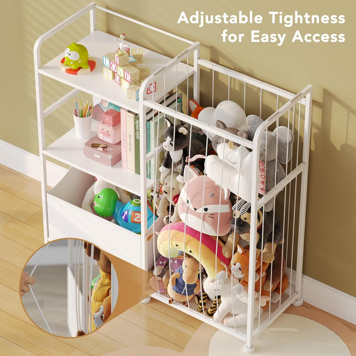 Toy Storage Organizer, Stuffed Animal Storage with Toy Bin, White