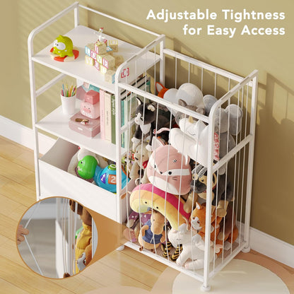 Toy Storage Organizer, Stuffed Animal Storage with Toy Bin, White
