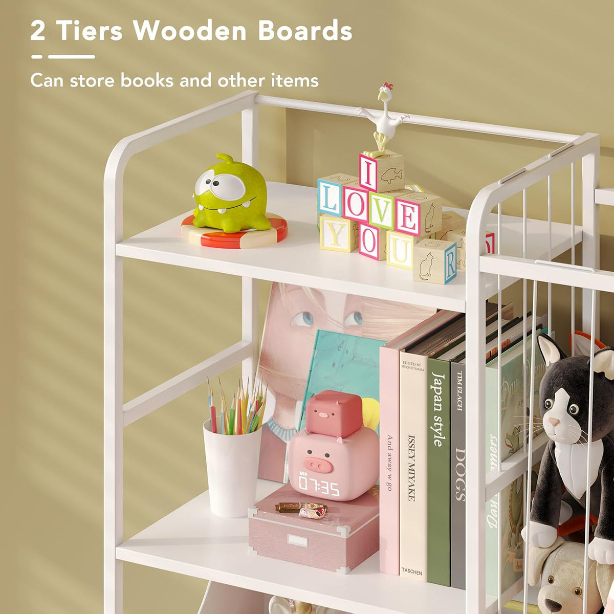 Toy Storage Organizer, Stuffed Animal Storage with Toy Bin, White