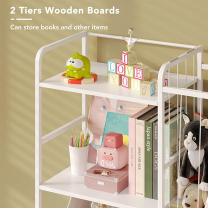 Toy Storage Organizer, Stuffed Animal Storage with Toy Bin, White