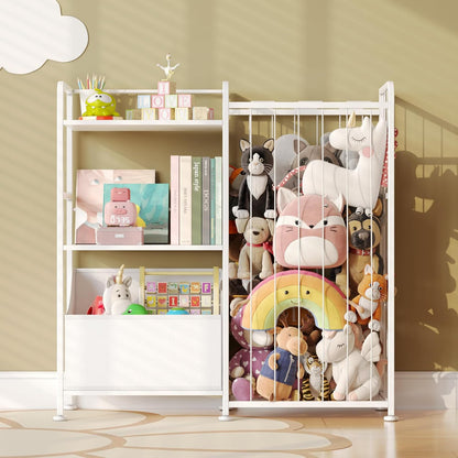 Toy Storage Organizer, Stuffed Animal Storage with Toy Bin, White