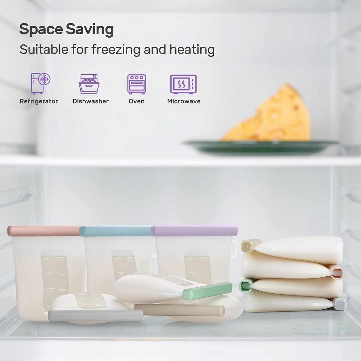7 Pcs Silicone Breastmilk Storage Bags Reusable, 8oz/240ml Double Leak-Proof Breastmilk Freezer Bags, BPA Free Self-Standing Milk Bags for Breastfeeding, Baby Food Pouches