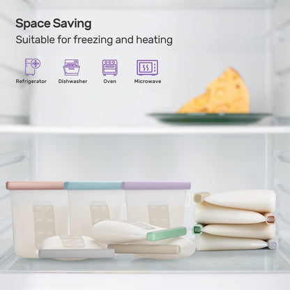 7 Pcs Silicone Breastmilk Storage Bags Reusable, 8oz/240ml Double Leak-Proof Breastmilk Freezer Bags, BPA Free Self-Standing Milk Bags for Breastfeeding, Baby Food Pouches