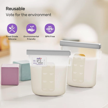 7 Pcs Silicone Breastmilk Storage Bags Reusable, 8oz/240ml Double Leak-Proof Breastmilk Freezer Bags, BPA Free Self-Standing Milk Bags for Breastfeeding, Baby Food Pouches