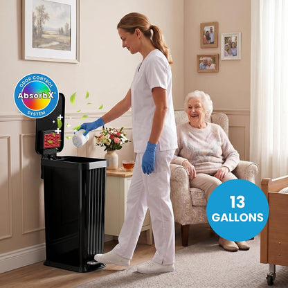 Patented 13 Gallon STEP Adult Diaper Pail, Fits Kitchen Bags, Odor Filter Trash Can Large 40+ Diapers Capacity, No Refills Needed, Incontinence Underwear Nursery Diapers ADA Compliant, Stainless Steel