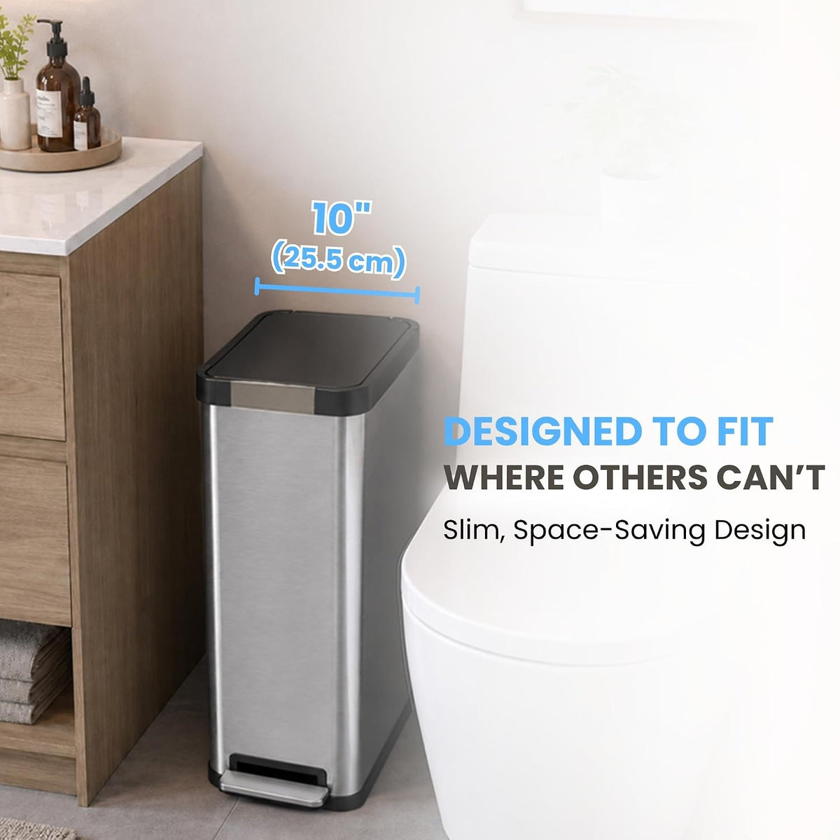 Patented 13 Gallon STEP Adult Diaper Pail, Fits Kitchen Bags, Odor Filter Trash Can Large 40+ Diapers Capacity, No Refills Needed, Incontinence Underwear Nursery Diapers ADA Compliant, Stainless Steel