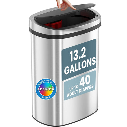 Patented 13 Gallon STEP Adult Diaper Pail, Fits Kitchen Bags, Odor Filter Trash Can Large 40+ Diapers Capacity, No Refills Needed, Incontinence Underwear Nursery Diapers ADA Compliant, Stainless Steel