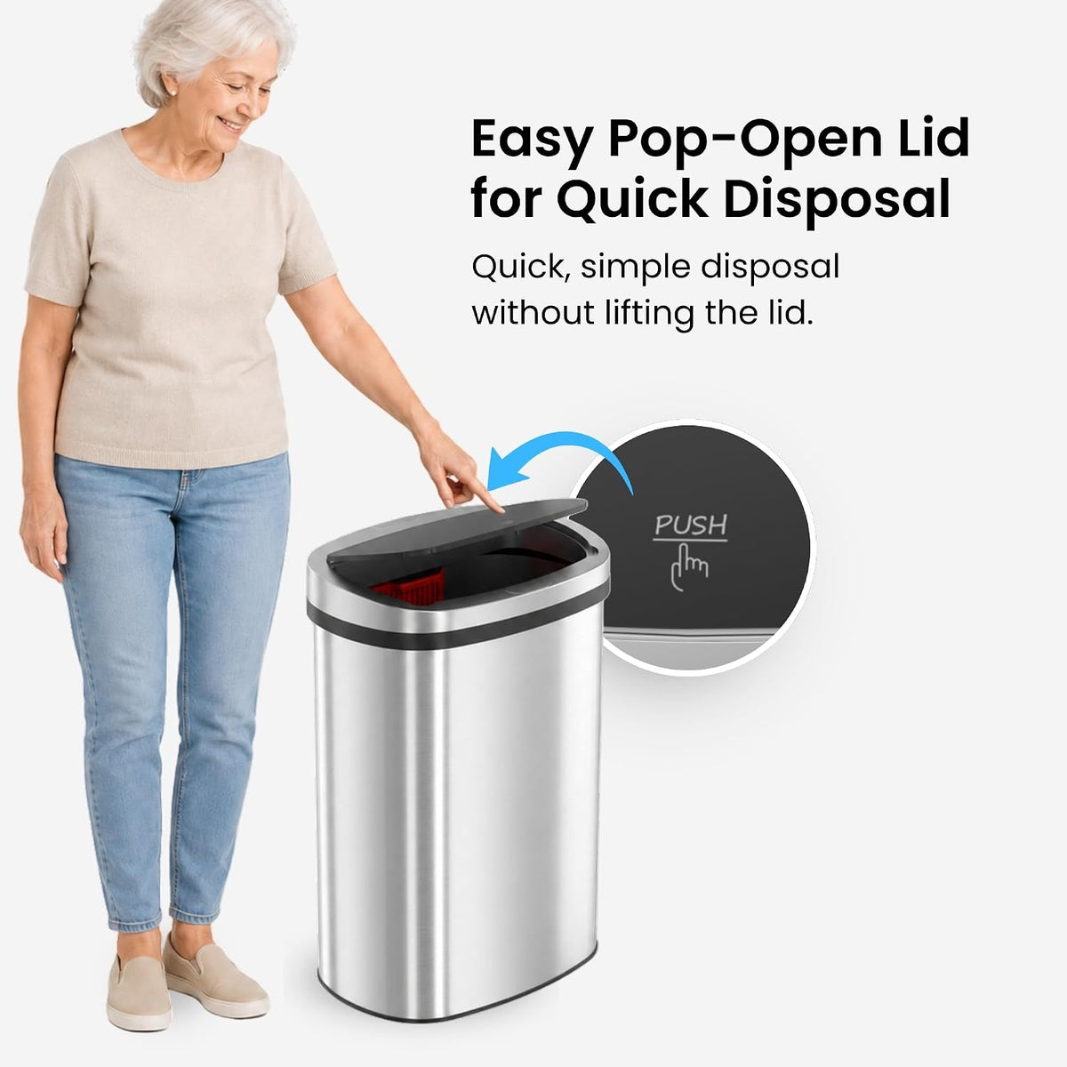 Patented 13 Gallon STEP Adult Diaper Pail, Fits Kitchen Bags, Odor Filter Trash Can Large 40+ Diapers Capacity, No Refills Needed, Incontinence Underwear Nursery Diapers ADA Compliant, Stainless Steel