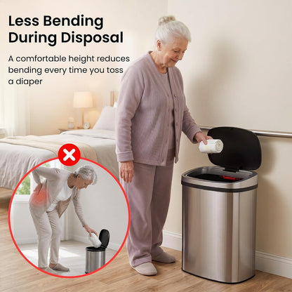 Patented 13 Gallon STEP Adult Diaper Pail, Fits Kitchen Bags, Odor Filter Trash Can Large 40+ Diapers Capacity, No Refills Needed, Incontinence Underwear Nursery Diapers ADA Compliant, Stainless Steel