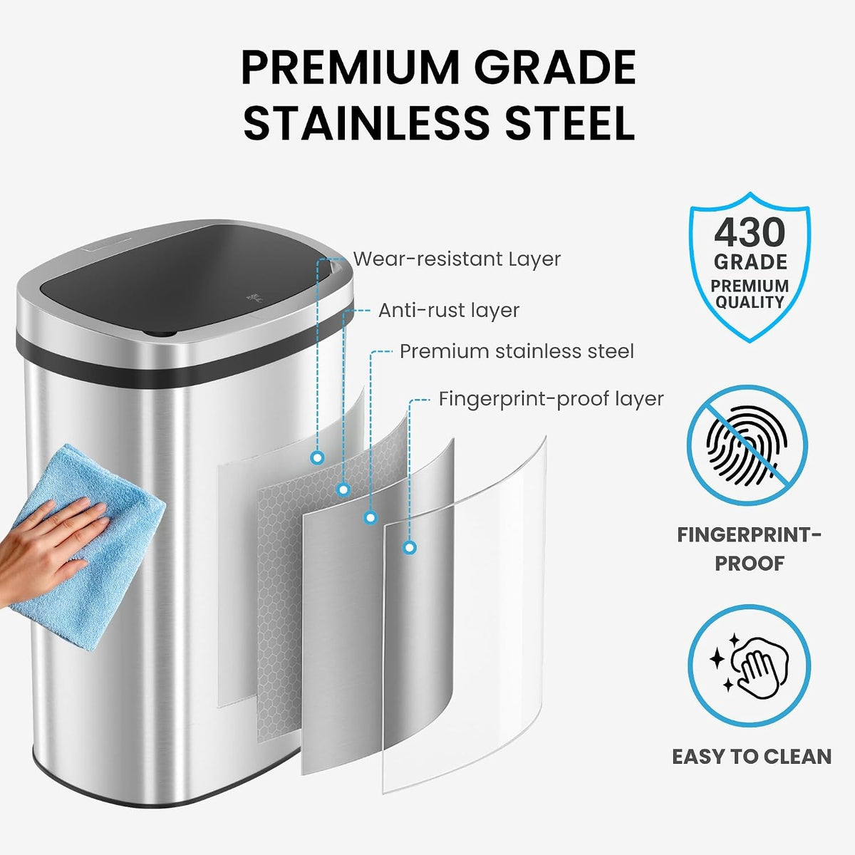 Patented 13 Gallon STEP Adult Diaper Pail, Fits Kitchen Bags, Odor Filter Trash Can Large 40+ Diapers Capacity, No Refills Needed, Incontinence Underwear Nursery Diapers ADA Compliant, Stainless Steel