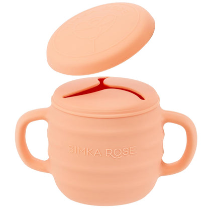 Silicone Snack Cups for Toddlers - Spill Proof Baby Snack Container with Lid for Easy Travel - Unique 3 Flap Design to Control Messes - Wide for Easy Access and Handles for Toddler Eating