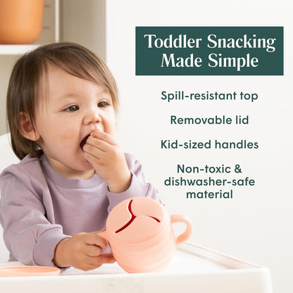 Silicone Snack Cups for Toddlers - Spill Proof Baby Snack Container with Lid for Easy Travel - Unique 3 Flap Design to Control Messes - Wide for Easy Access and Handles for Toddler Eating