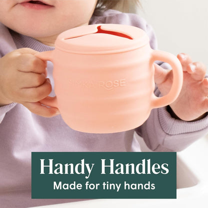 Silicone Snack Cups for Toddlers - Spill Proof Baby Snack Container with Lid for Easy Travel - Unique 3 Flap Design to Control Messes - Wide for Easy Access and Handles for Toddler Eating