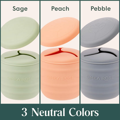 Silicone Snack Cups for Toddlers - Spill Proof Baby Snack Container with Lid for Easy Travel - Unique 3 Flap Design to Control Messes - Wide for Easy Access and Handles for Toddler Eating