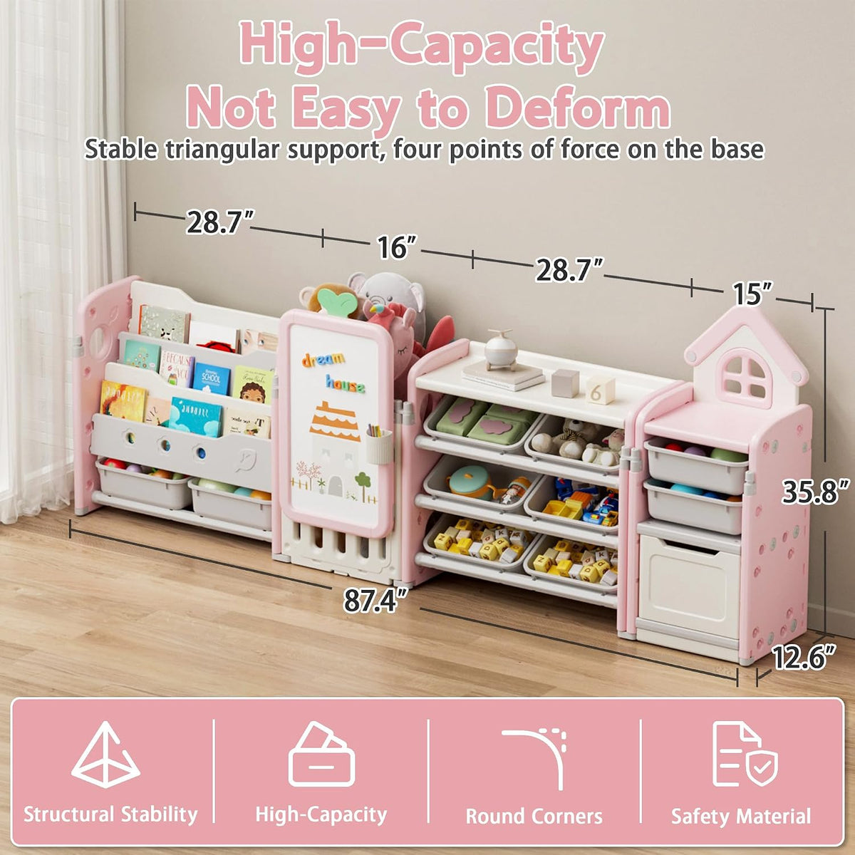 Kids Toy Storage Organizer with 10 Removable Bins, Foldable Toy Organizers and Storage with 3-Tier Bookshelf for Kids Toy Storage Organizer with Drawing Board, Extra 3 Brushes (3 In 1 Off-white)