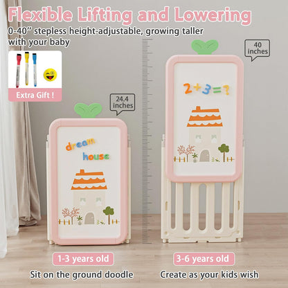 Kids Toy Storage Organizer with 10 Removable Bins, Foldable Toy Organizers and Storage with 3-Tier Bookshelf for Kids Toy Storage Organizer with Drawing Board, Extra 3 Brushes (3 In 1 Off-white)