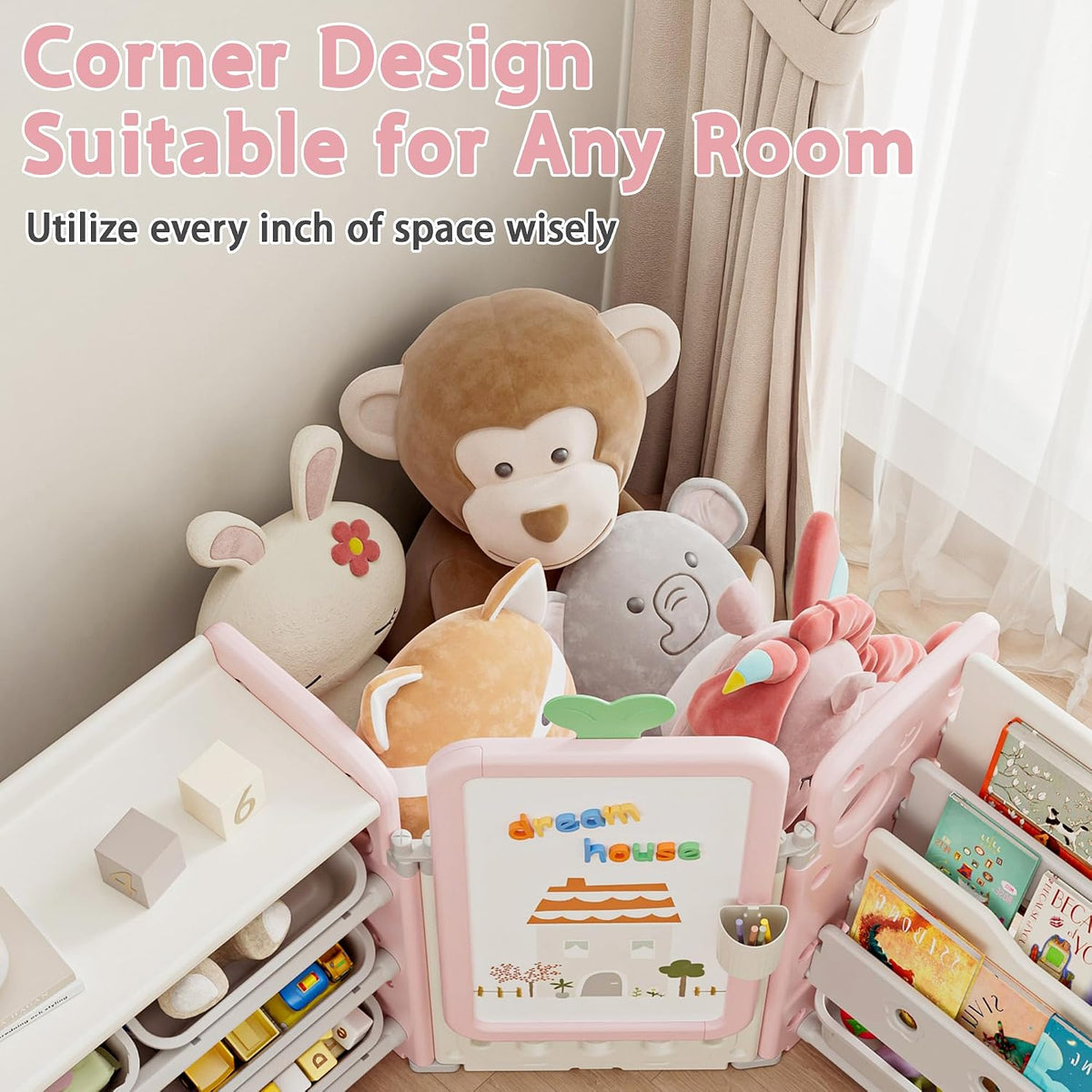 Kids Toy Storage Organizer with 10 Removable Bins, Foldable Toy Organizers and Storage with 3-Tier Bookshelf for Kids Toy Storage Organizer with Drawing Board, Extra 3 Brushes (3 In 1 Off-white)