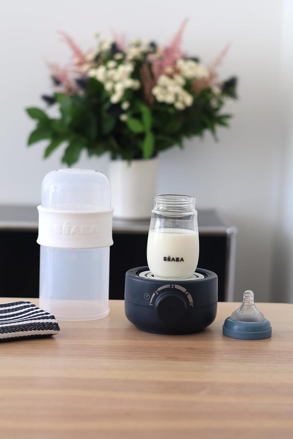 BEABA Fast Baby Bottle Warmer, Baby Food Warmer, Warm Infant Formula and Breastmilk in Just 2 Mins, Fits All Baby Bottle Sizes, Baby Essentials, Midnight