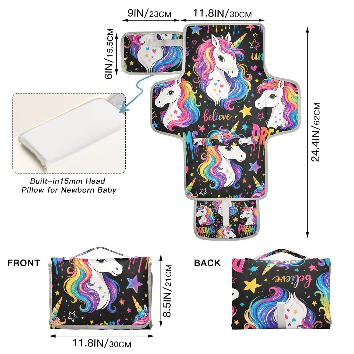 Unicorns Dreams Design Portable Diaper Changing Pad Nursery