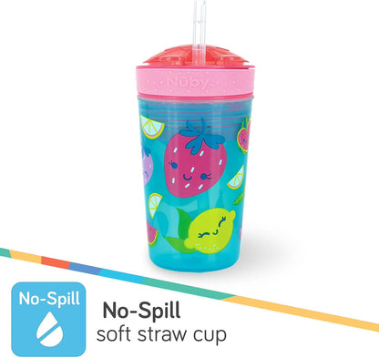 Nuby All in One Snack Bowl and No Spill Soft Straw Cup - Snack N' Sip Colors and Prints May Vary - Holds: 4.5 oz Container with Lid and 9 oz/ 270 ml Straw Cup (12 Months +)