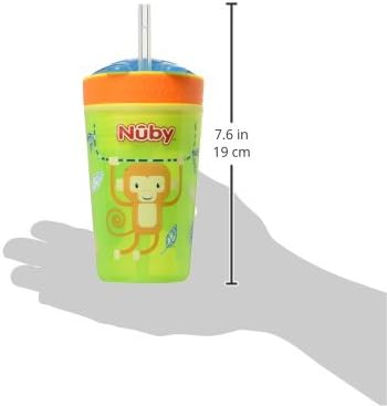 Nuby All in One Snack Bowl and No Spill Soft Straw Cup - Snack N' Sip Colors and Prints May Vary - Holds: 4.5 oz Container with Lid and 9 oz/ 270 ml Straw Cup (12 Months +)