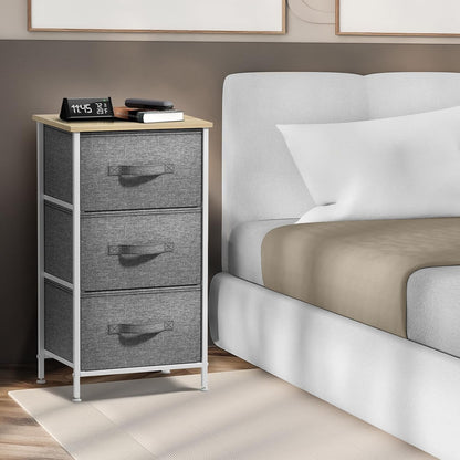 Nightstand, 5-Drawer Tall Chest for Bedroom, Wood Top (Gray Wood)