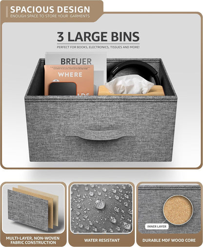 Nightstand, 5-Drawer Tall Chest for Bedroom, Wood Top (Gray Wood)