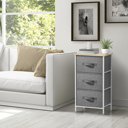 Nightstand, 5-Drawer Tall Chest for Bedroom, Wood Top (Gray Wood)