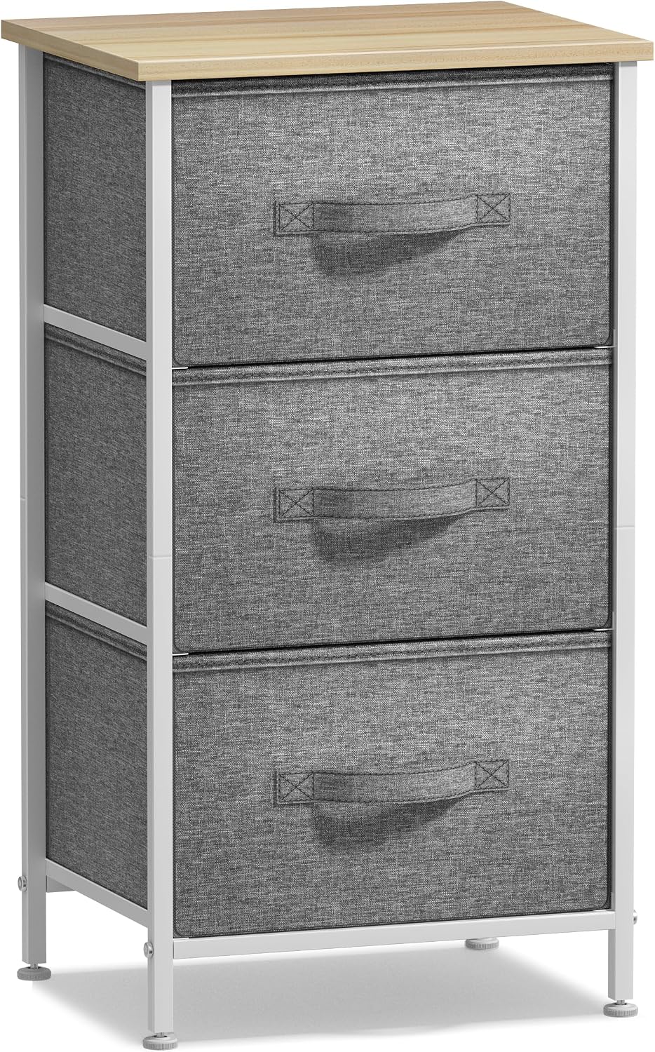 Nightstand, 5-Drawer Tall Chest for Bedroom, Wood Top (Gray Wood)