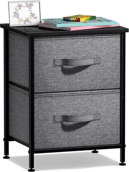 Nightstand, 5-Drawer Tall Chest for Bedroom, Wood Top (Gray Wood)