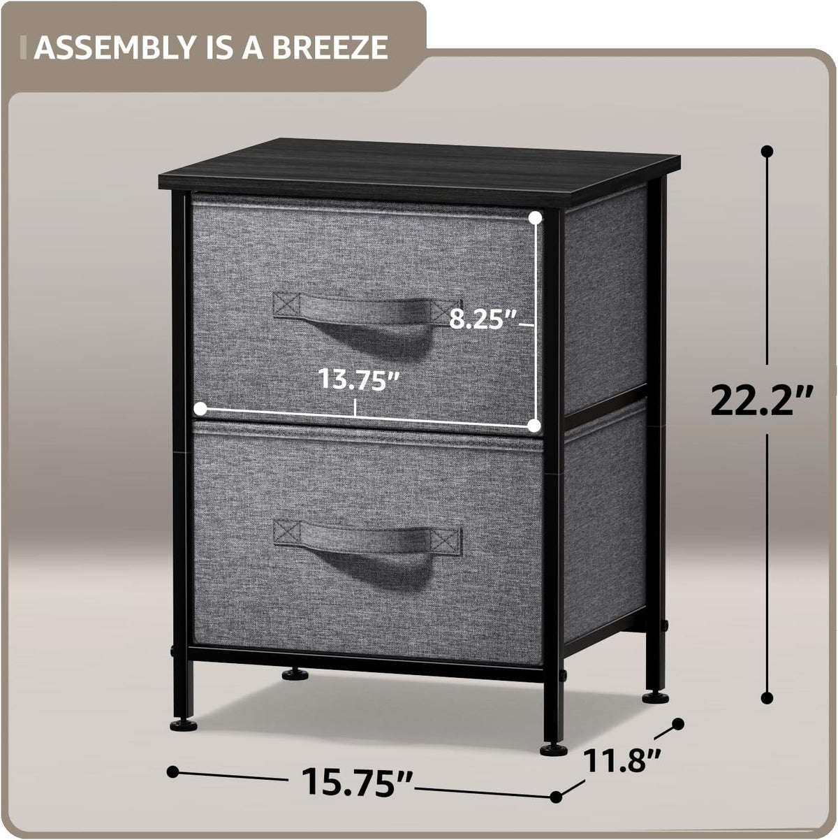 Nightstand, 5-Drawer Tall Chest for Bedroom, Wood Top (Gray Wood)