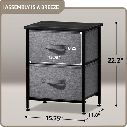 Nightstand, 5-Drawer Tall Chest for Bedroom, Wood Top (Gray Wood)